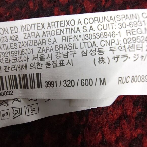 ZARA MAN Mohair Crew Tunic Sweater Red Black Buffalo Check Plaid 90s Grunge Y2k - Picture 5 of 7